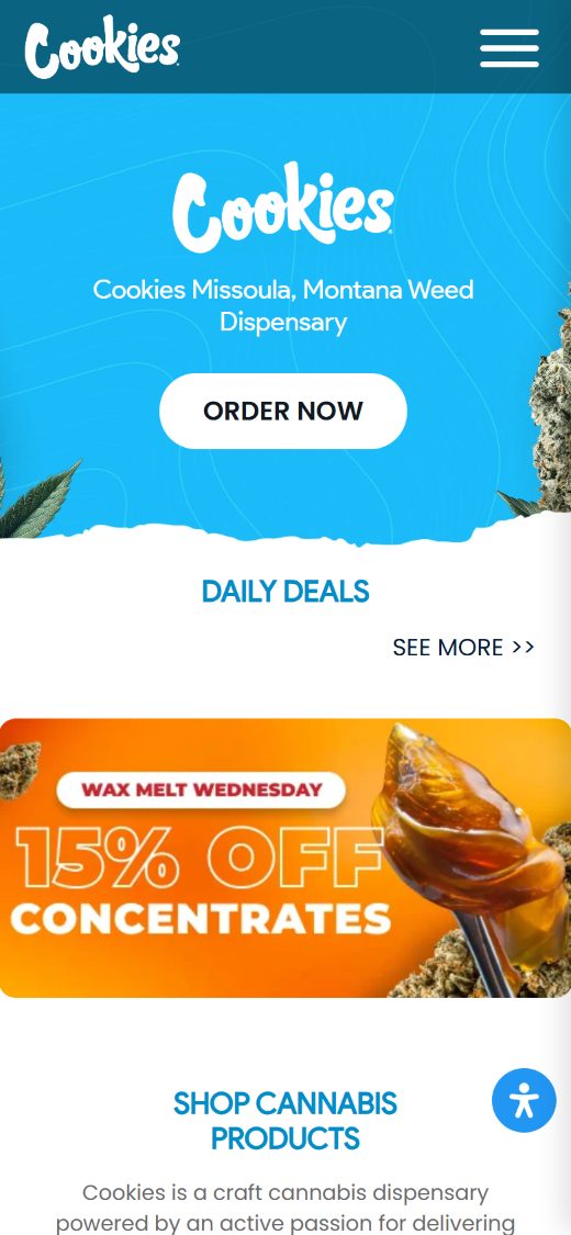 Cookies Missoula dispensary site on mobile